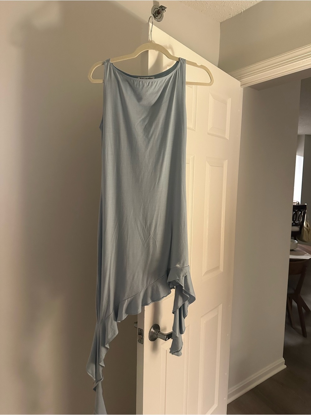 Reformation Light Blue Asymmetrical Ruffle-Hem Dress